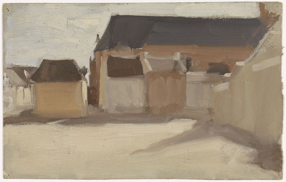 Studie van een dorpspleintje met gebouwen (1882 - 1883) by Antoon Derkinderen