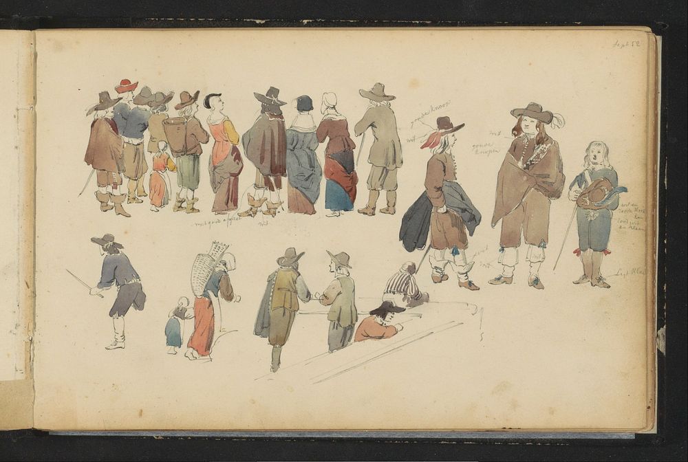 Figuren in zeventiende-eeuwse kleding (1852) by Cornelis Springer