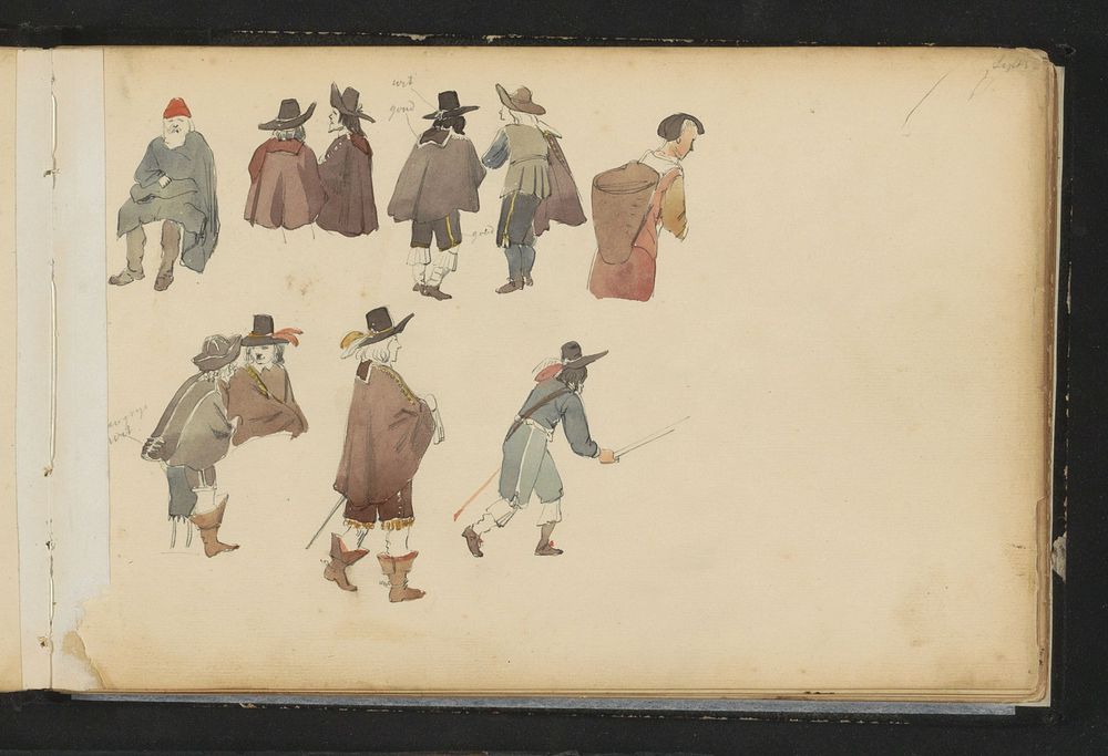 Mannen in zeventiende-eeuwse kleding (1852) by Cornelis Springer