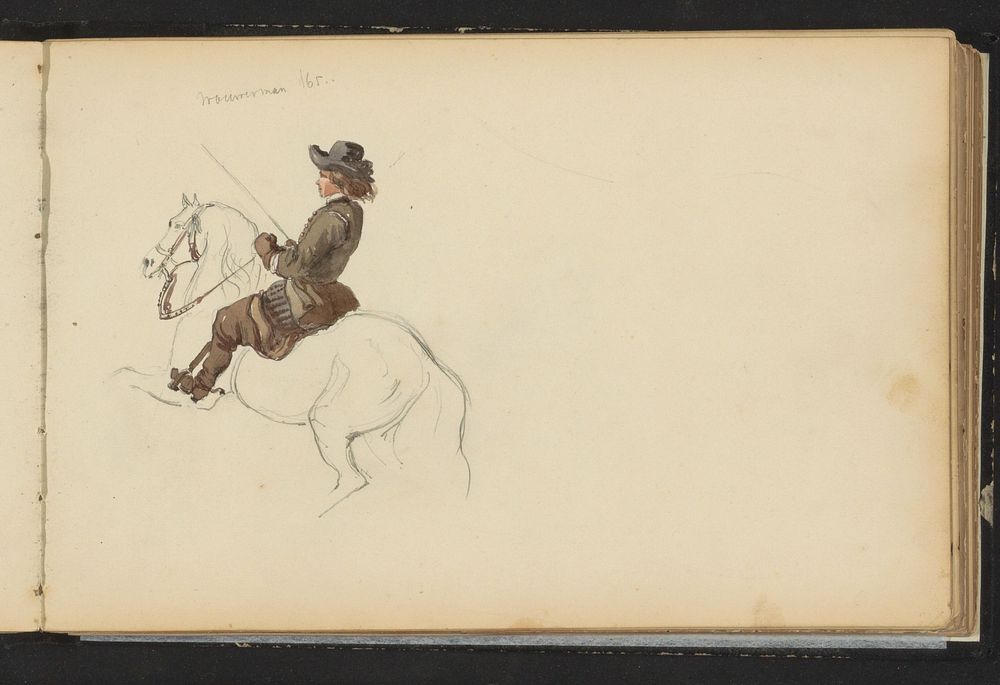 Ruiter op een steigerend paard (c. 1846 - c. 1882) by Cornelis Springer, Philips Wouwerman, Jan Wouwerman and Pieter…