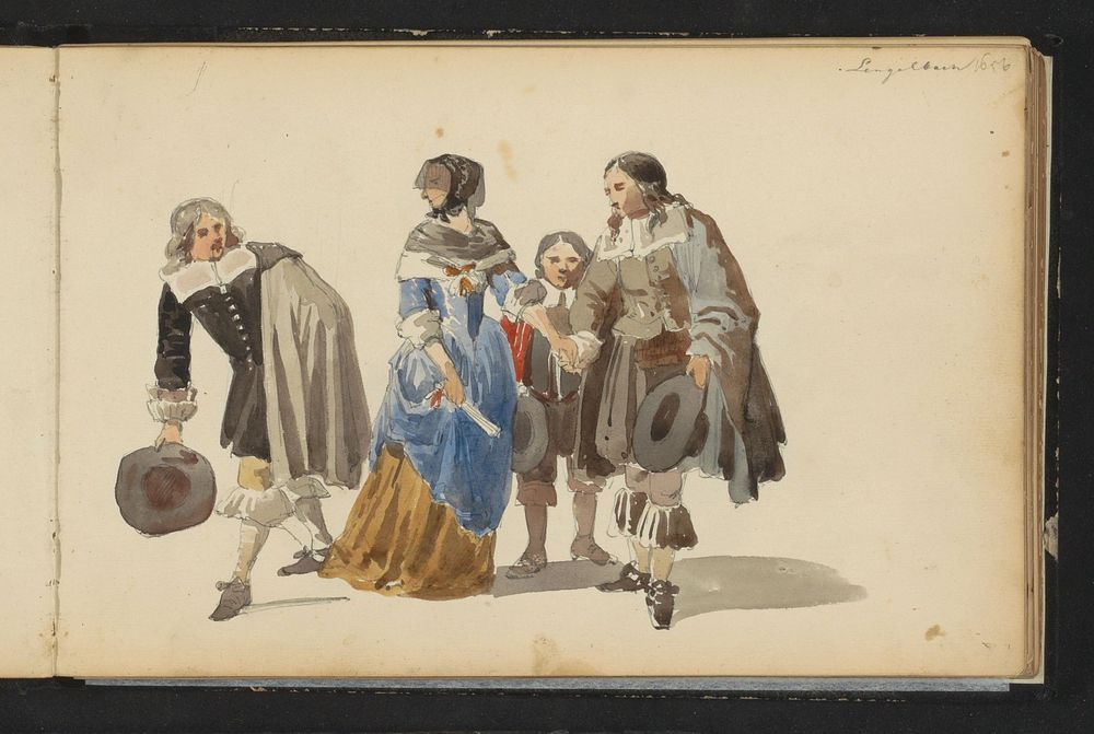 Groep figuren in zeventiende-eeuwse kleding (c. 1846 - c. 1882) by Cornelis Springer and Johannes Lingelbach