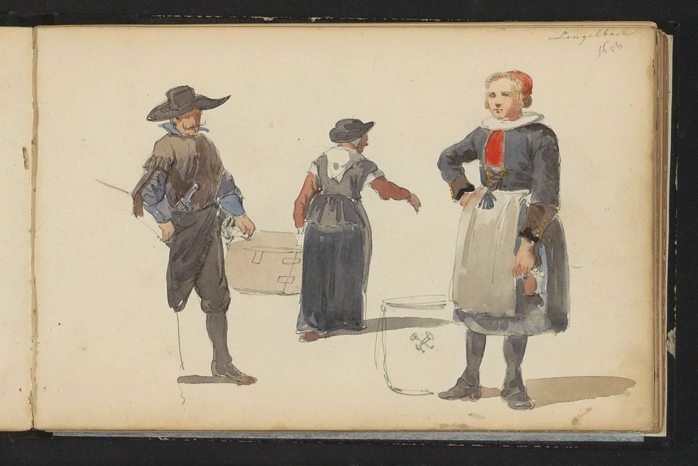 Figuren in zeventiende-eeuwse kleding (c. 1846 - c. 1882) by Cornelis Springer and Johannes Lingelbach