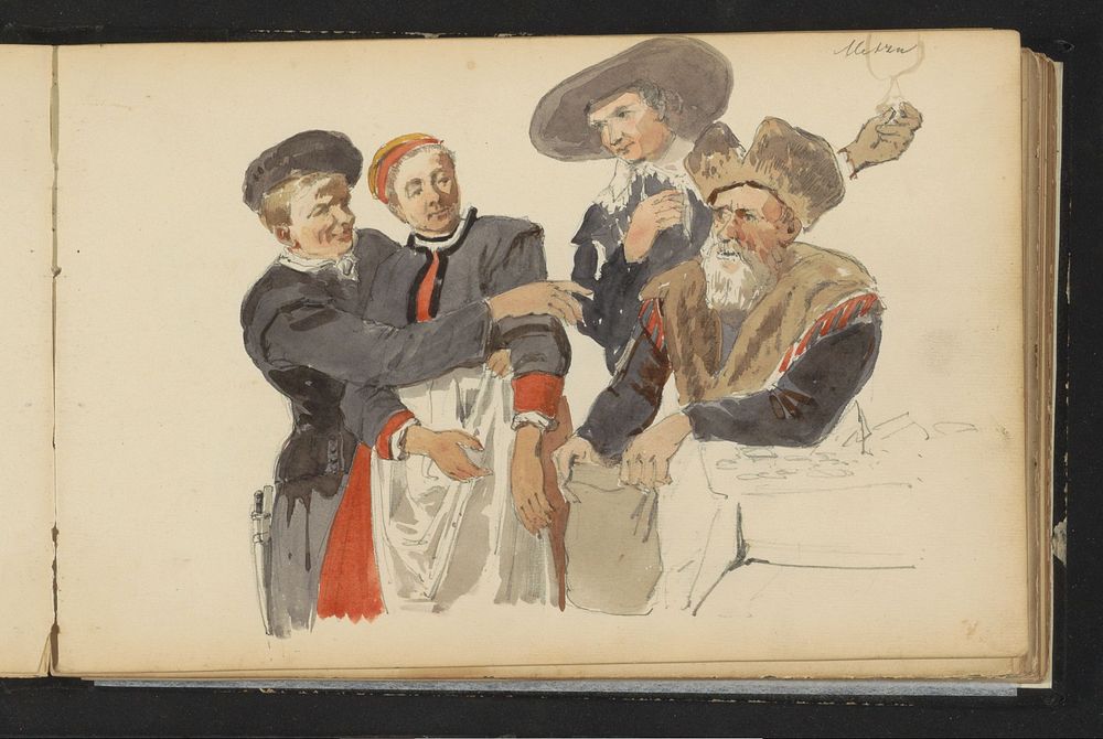 Gezelschap in zeventiende-eeuwse kleding (c. 1846 - c. 1882) by Cornelis Springer, Claes Moeyaert and Gabriël Metsu
