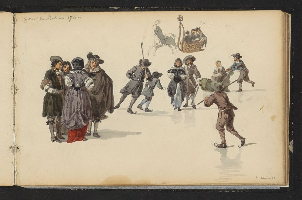 Figuren in zeventiende-eeuwse kleding (1882) by Cornelis Springer and Gerrit Battem