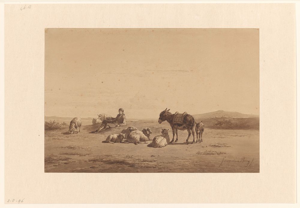 Rustende schaapherder met ezel (1822 - 1891) by Simon van den Berg