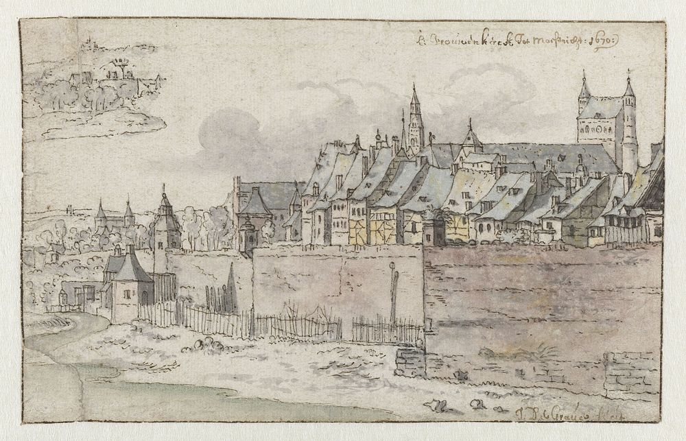 View of the Walls of Maastricht with the Onze-Lieve-Vrouwekerk in the Background (1670) by Josua de Grave