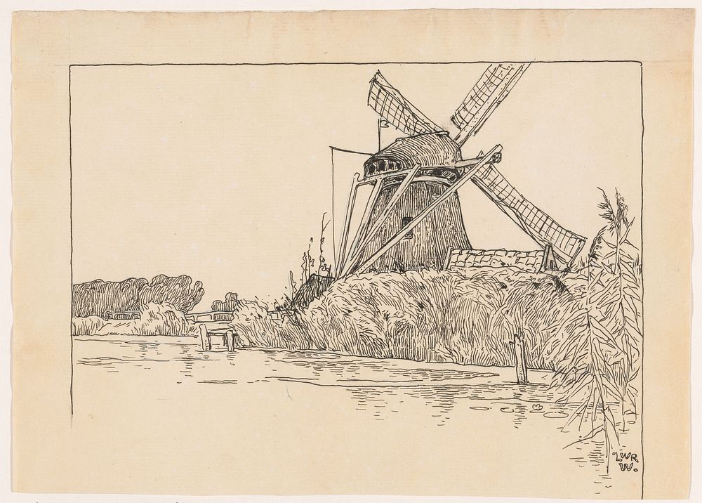 Molen aan een waterkant (in or before 1893) by Willem Wenckebach