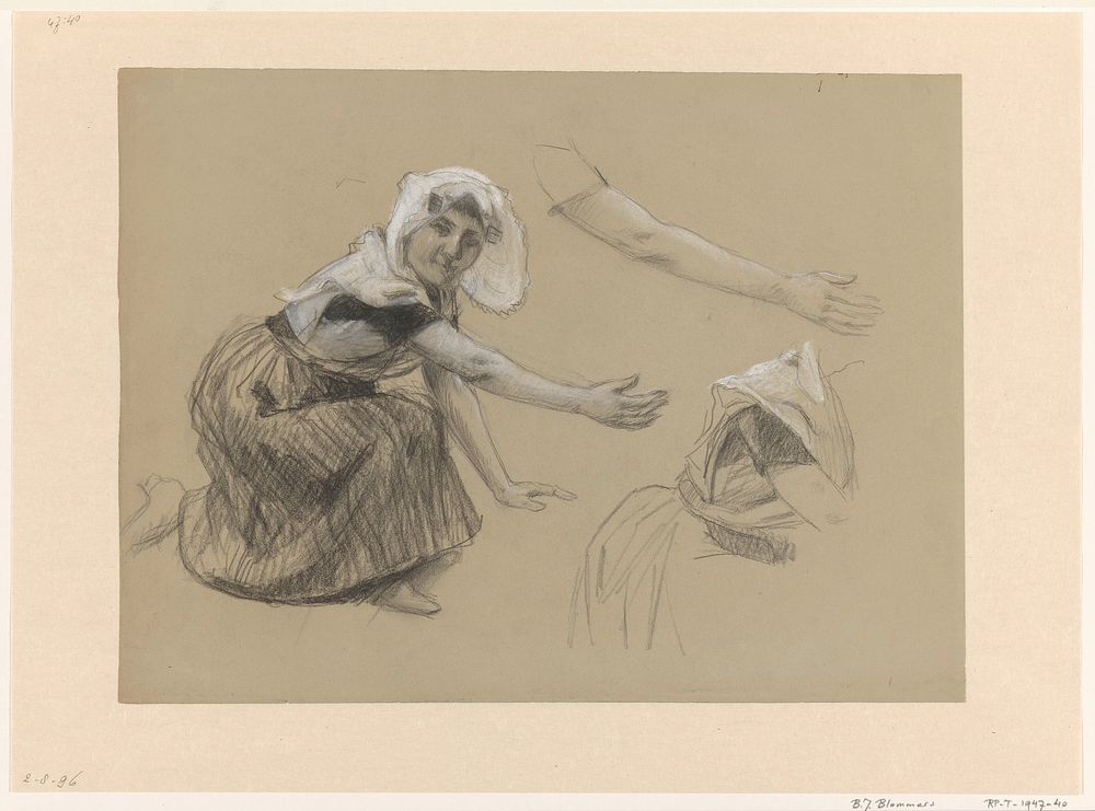 Studie van een knielende Zeeuwse boerin (1861 - 1935) by Joan Berg
