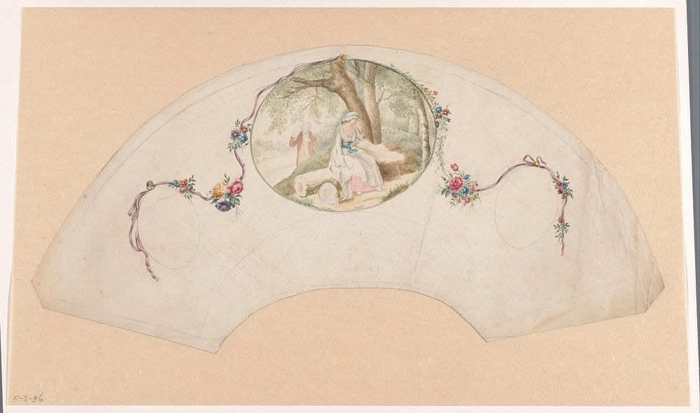 Ontwerp voor een waaier met een slapende vrouw en een man (1700 - 1800) by anonymous