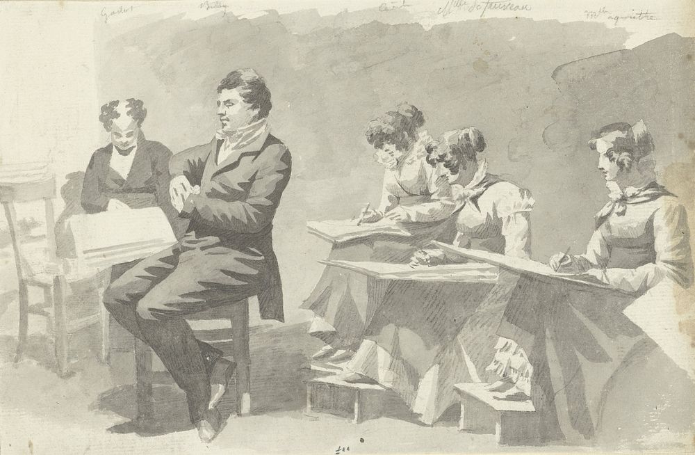 Tekenend gezelschap (1800 - 1900) by Camille Chenou Levesque