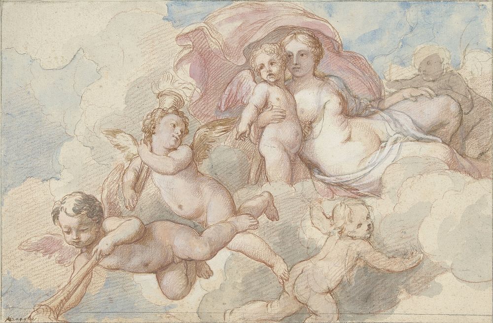 Venus met Amor en putti (1710 - 1777) by Charles Joseph Natoire and Adrien Manglard