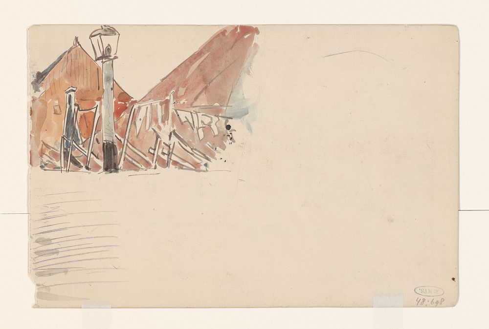 Lantarenpaal en waslijn voor huizen (1868 - 1933) by Jan Hoynck van Papendrecht
