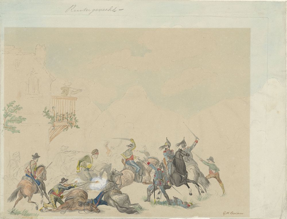 Ruitergevecht bij een huis (1867 - 1923) by George Hendrik Breitner