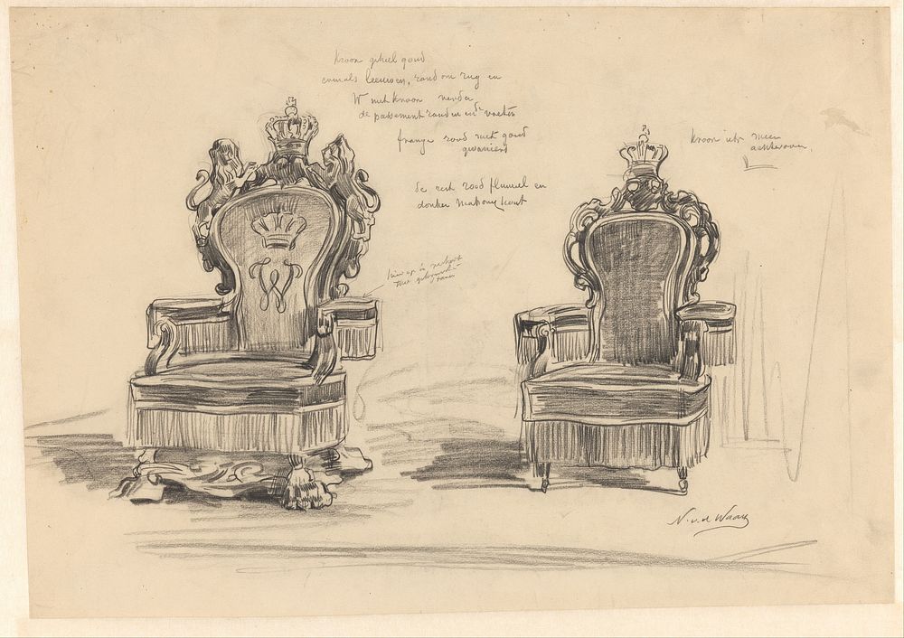 Troonzetels voor de inhuldiging van Wilhelmina in 1898 (in or before 1898) by Nicolaas van der Waay