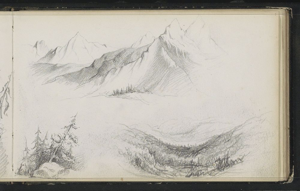 Landschappen met bergen en dennenbomen (1880) by Marius Bauer