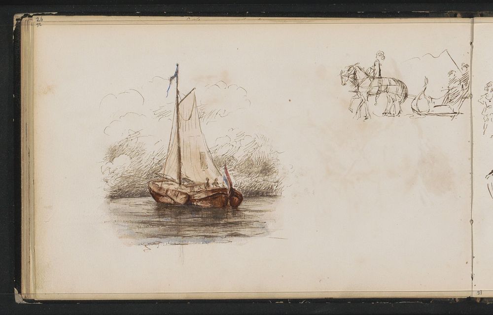 Zeilschip en ruiter met koets (1880) by Marius Bauer