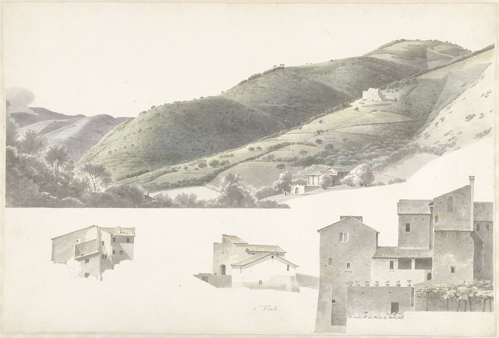 Landschap en enkele huizen bij Tivoli (1787 - 1847) by Josephus Augustus Knip