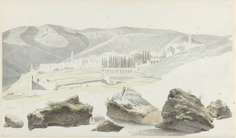 Landschap en stadsgezicht bij Tivoli (1787 - 1847) by Josephus Augustus Knip
