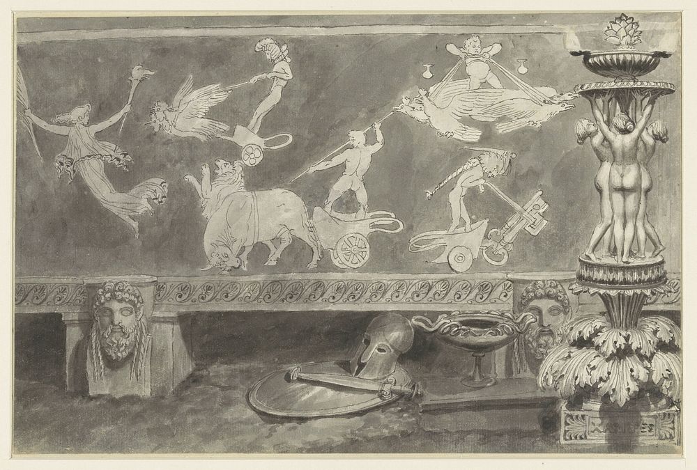 Blad met antieke objecten en relief (1765 - 1826) by John Flaxman II