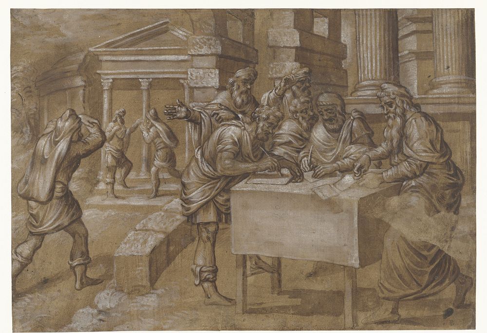 Salomon doet het bevel uitgaan om de tempel te bouwen (1552) by anonymous