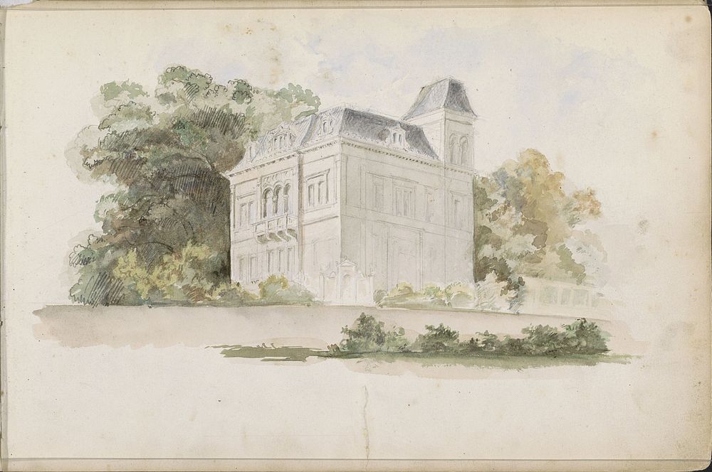 Vrijstaande villa met toren in een boomrijke omgeving (1862 - 1867) by Isaac Gosschalk and Joseph Henry Gosschalk