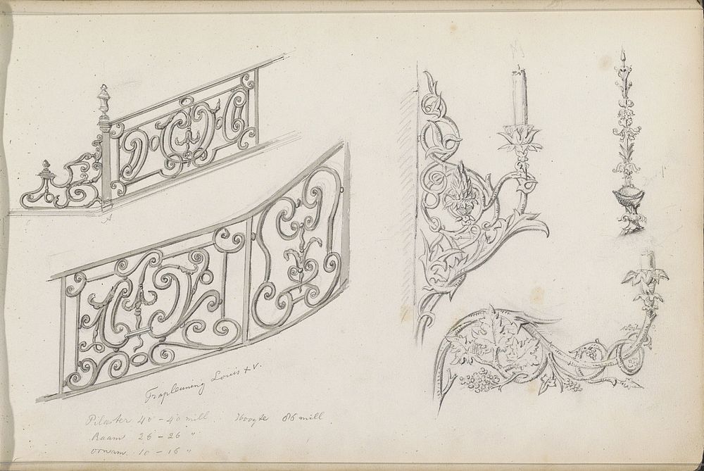 Trapleuningen in Louis XV-stijl en wandkandelaars (1862 - 1867) by Isaac Gosschalk and Joseph Henry Gosschalk