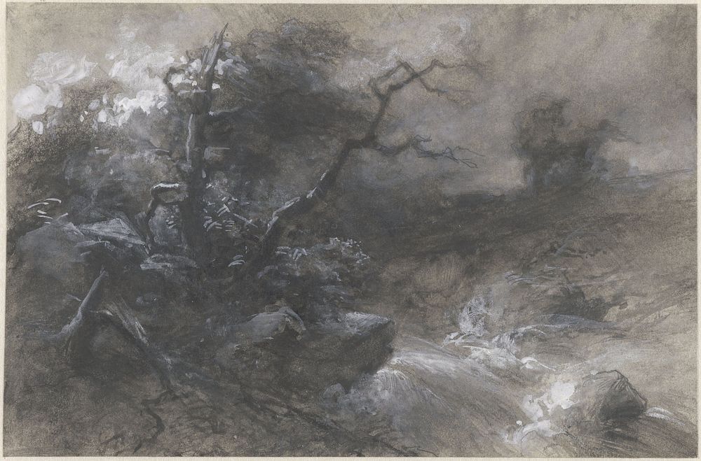 Stormachtig landschap met beek (c. 1849 - c. 1905) by Ferdinand Carl Sierich