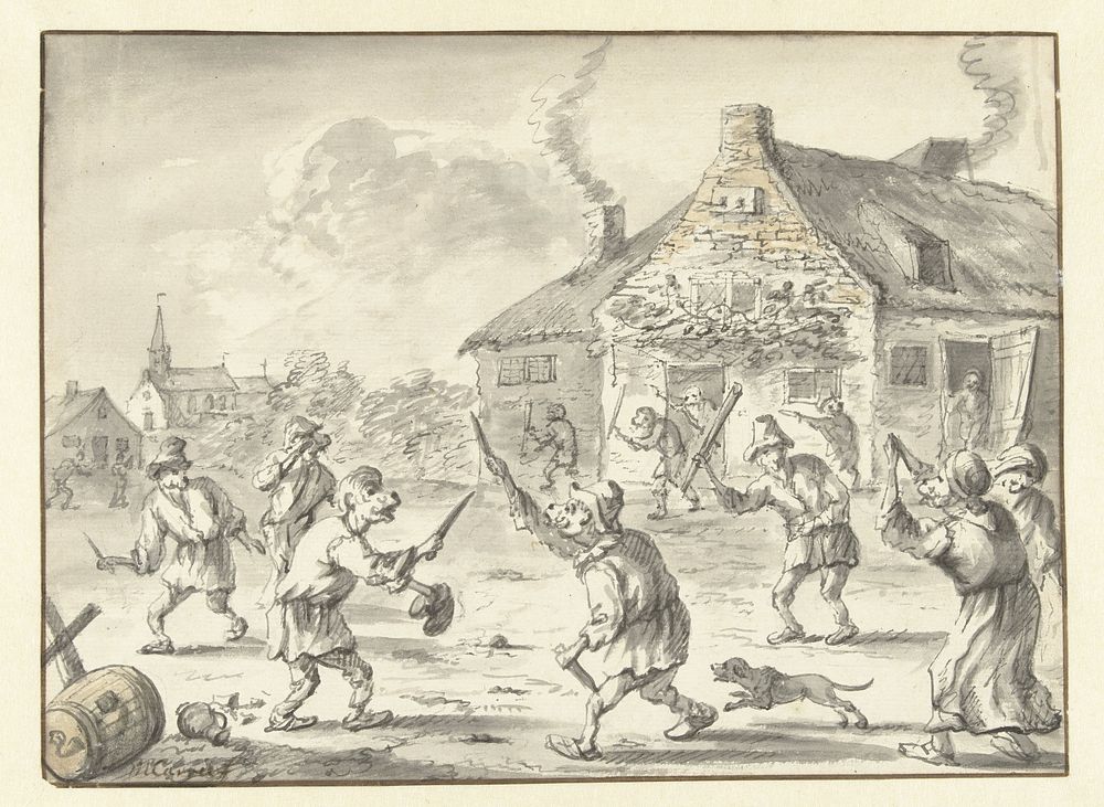 Gevecht tussen apen (1667 - 1727) by Michiel Carree