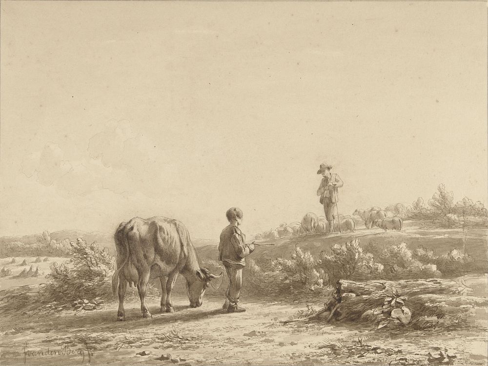 Jongen met koe en schaapherder (1822 - 1891) by Simon van den Berg