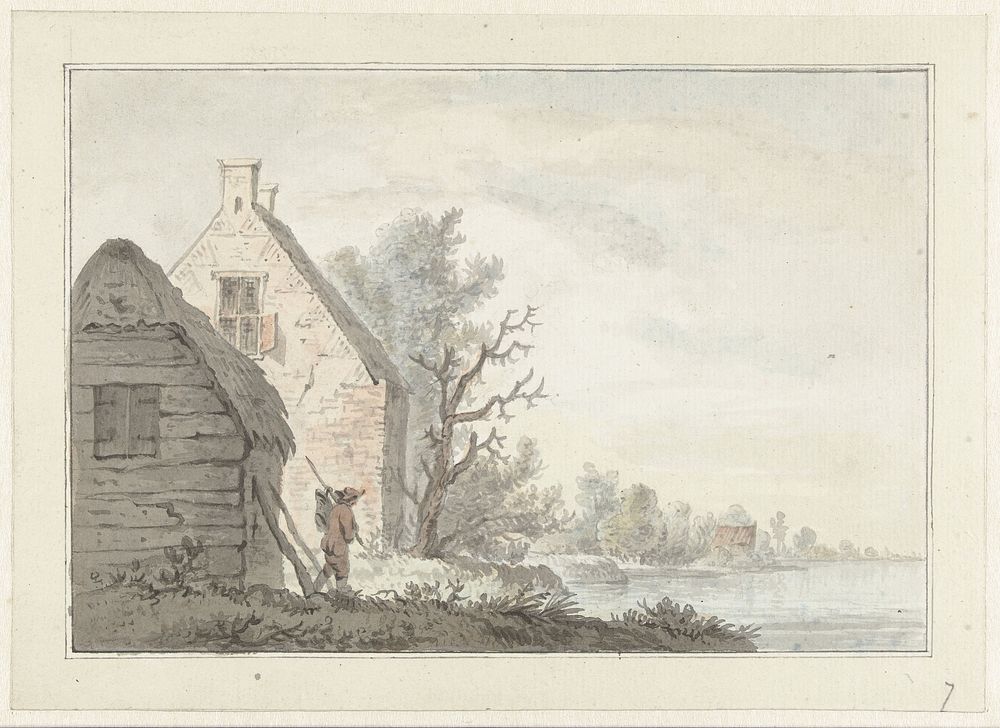Rivierlandschap met enige woningen (1779) by G van Bosvelt