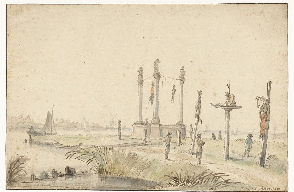 Galgenveld aan de rand van de Volewijk (1664 - 1665) by Anthonie van Borssom