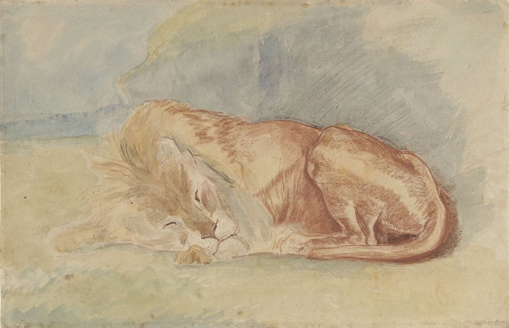 Slapende leeuw (1829 - 1890) by Charles Edmé Saint Marcel Cabin