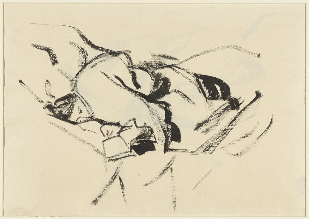 Liggende vrouw, in kussens, met een boek (1892 - 1916) by Rik Wouters