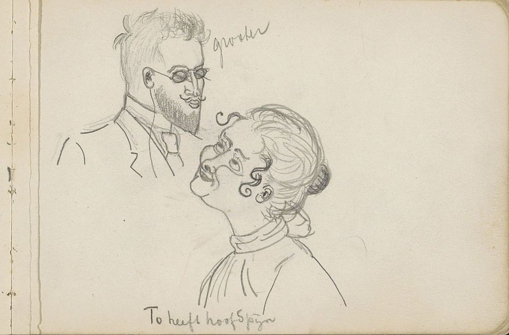 Karikaturale koppen van een man en vrouw (c. 1894) by Julie de Graag