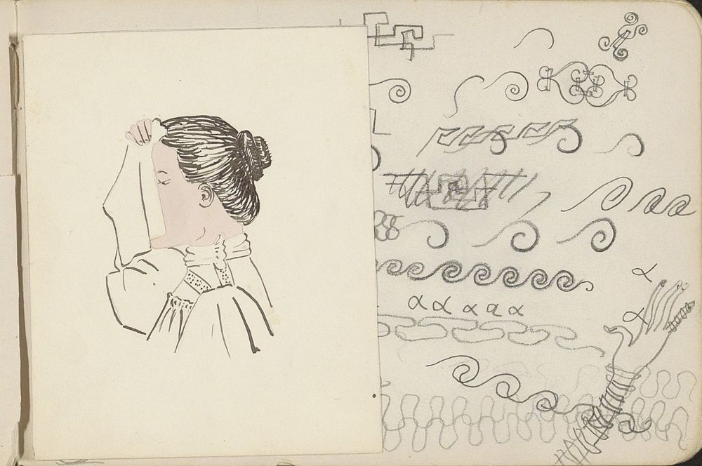 Kop van een vrouw met een zakdoek voor haar gezicht (c. 1894) by Julie de Graag