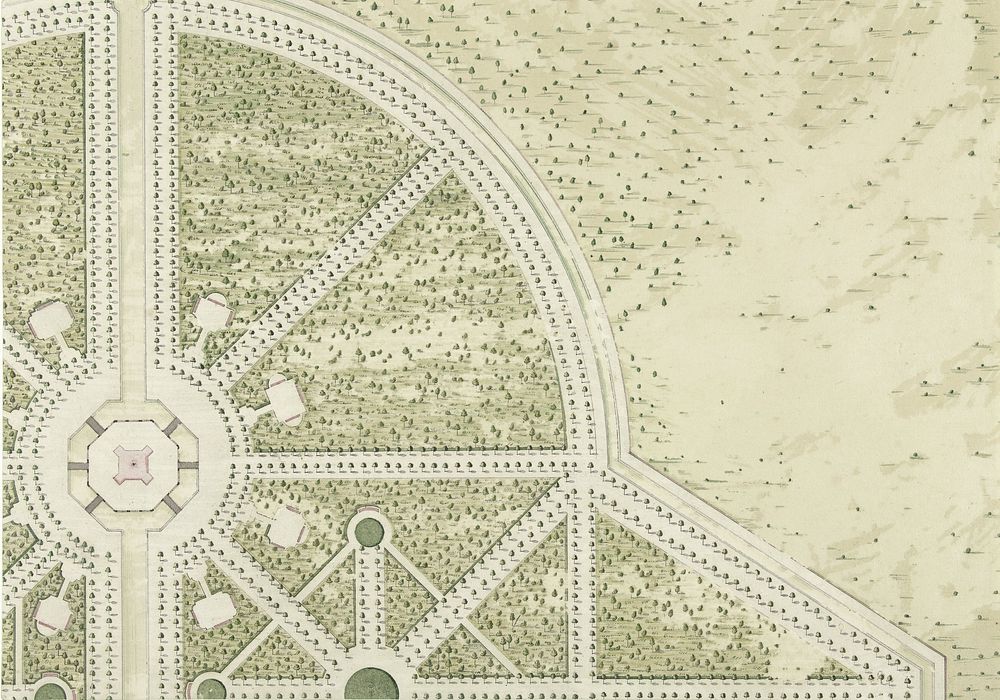 Gedeelte van een plattegrond met tuinaanleg (1700 - 1725) by anonymous