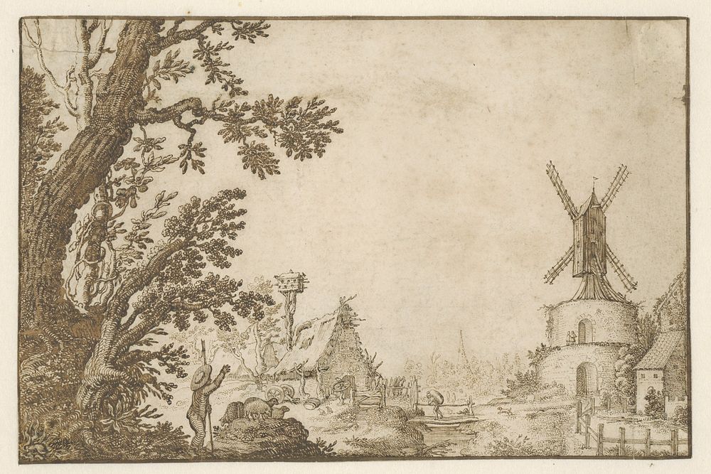Landschap met een molen op een bolwerk (1623 - 1673) by Herman Breckerveld