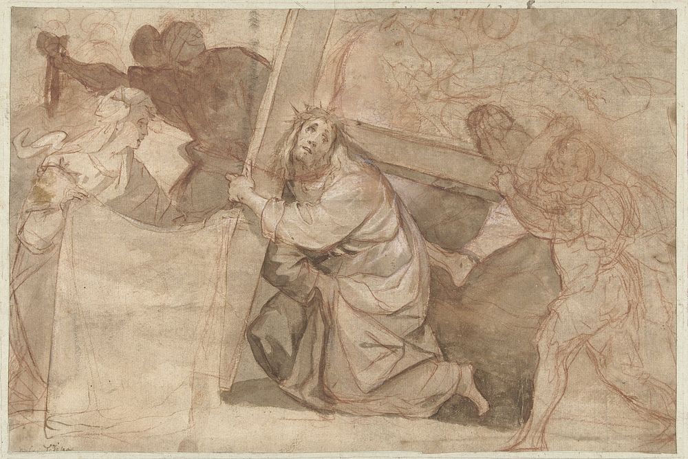 Christus valt onder het kruis (1581 - 1640) by Pier Francesco Morazzone