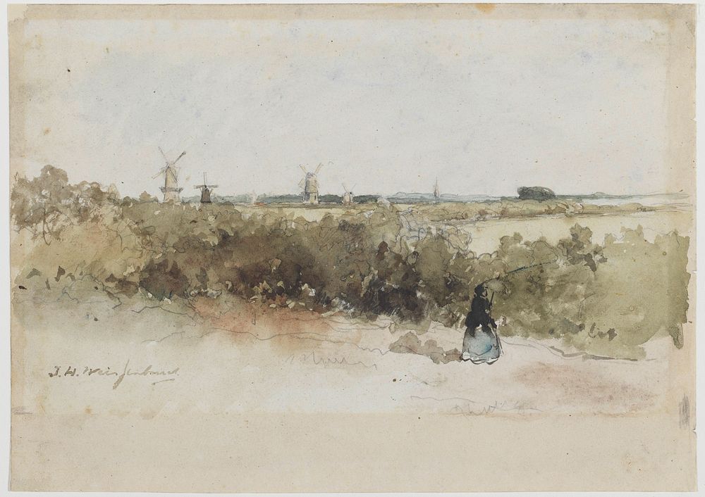 Landschap met windmolens (1834 - 1903) by Johan Hendrik Weissenbruch