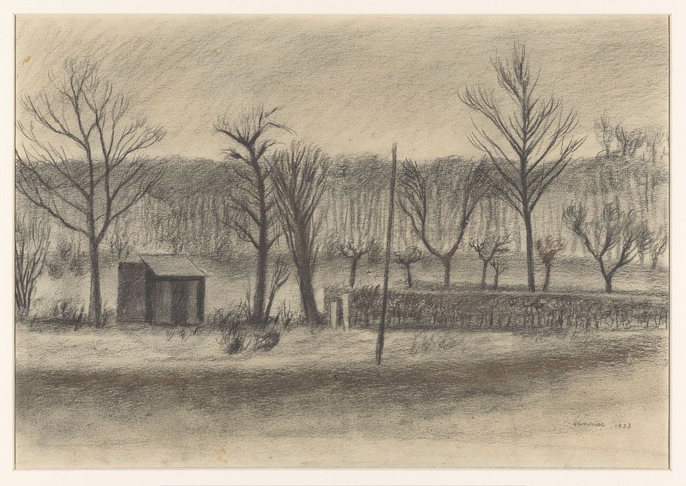 Landschap met bomen en een schuur (1933) by Henk Henriët