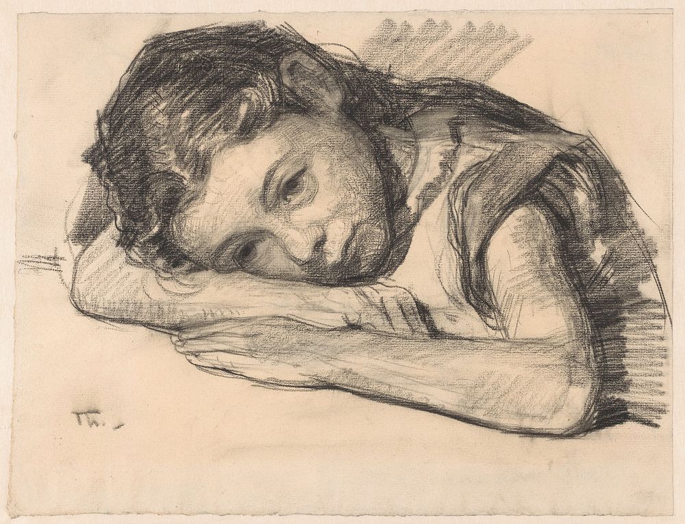 Liesbeth of Dora Arntzenius als kind, op een arm geleund (1870 - 1931) by Willem Bastiaan Tholen