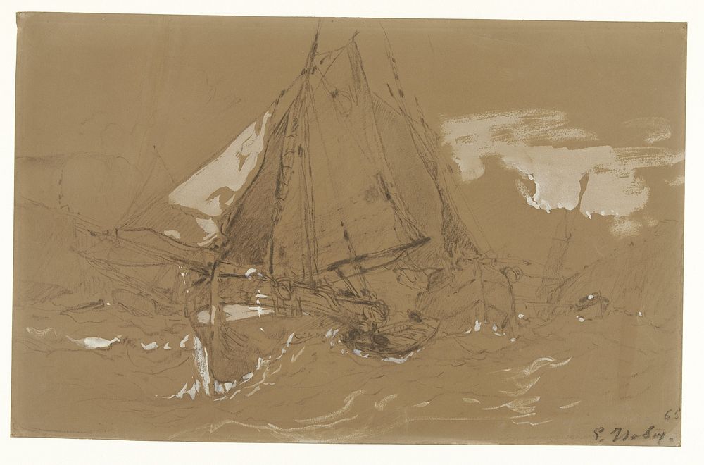 Vissersschuit in een storm (1865) by Eugène Isabey