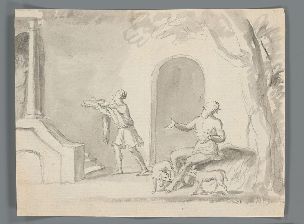 Lazarus bedelt voor het huis van de rijke man (1694 - 1766) by Matthijs Balen 1684 1766
