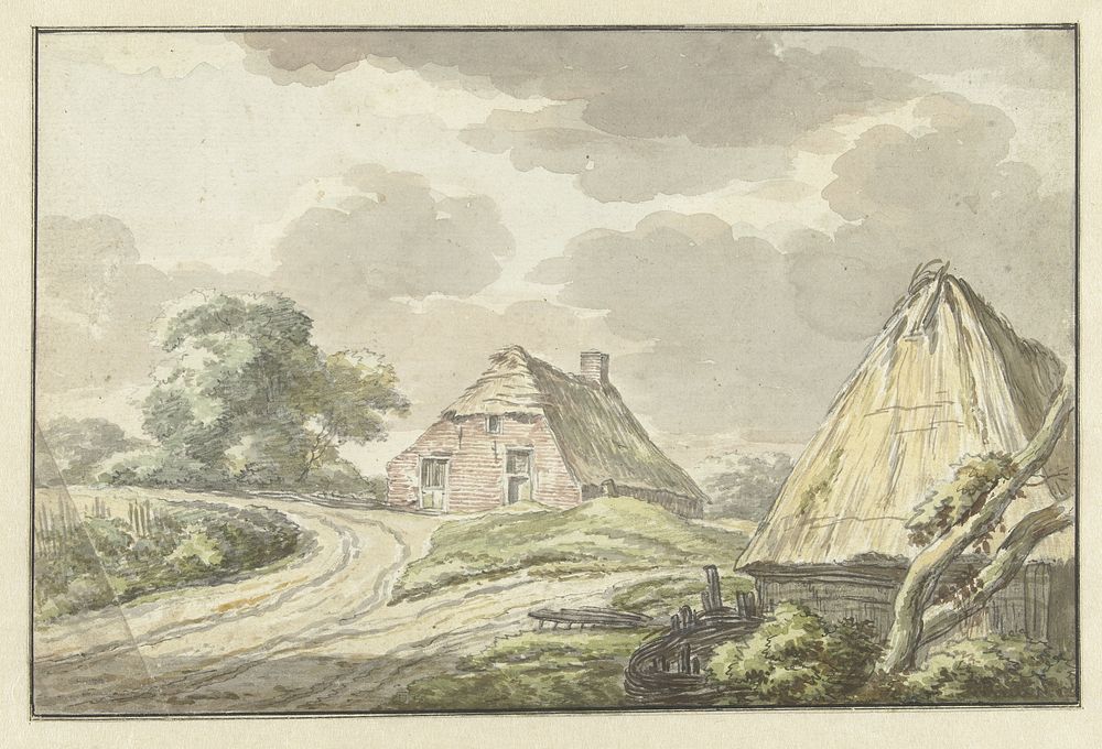 Boerenhuis aan de splitsing van een landweg (1783) by Jan Bulthuis