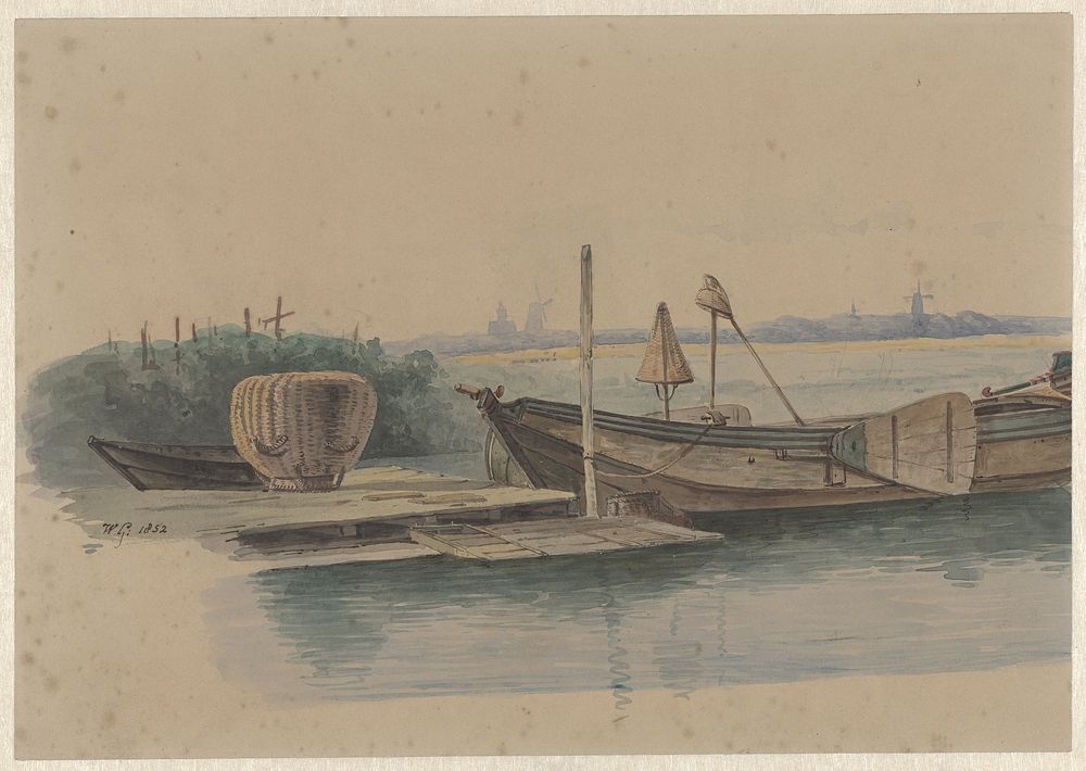 Steiger met visserschuiten (1852) by Willem Gruyter jr