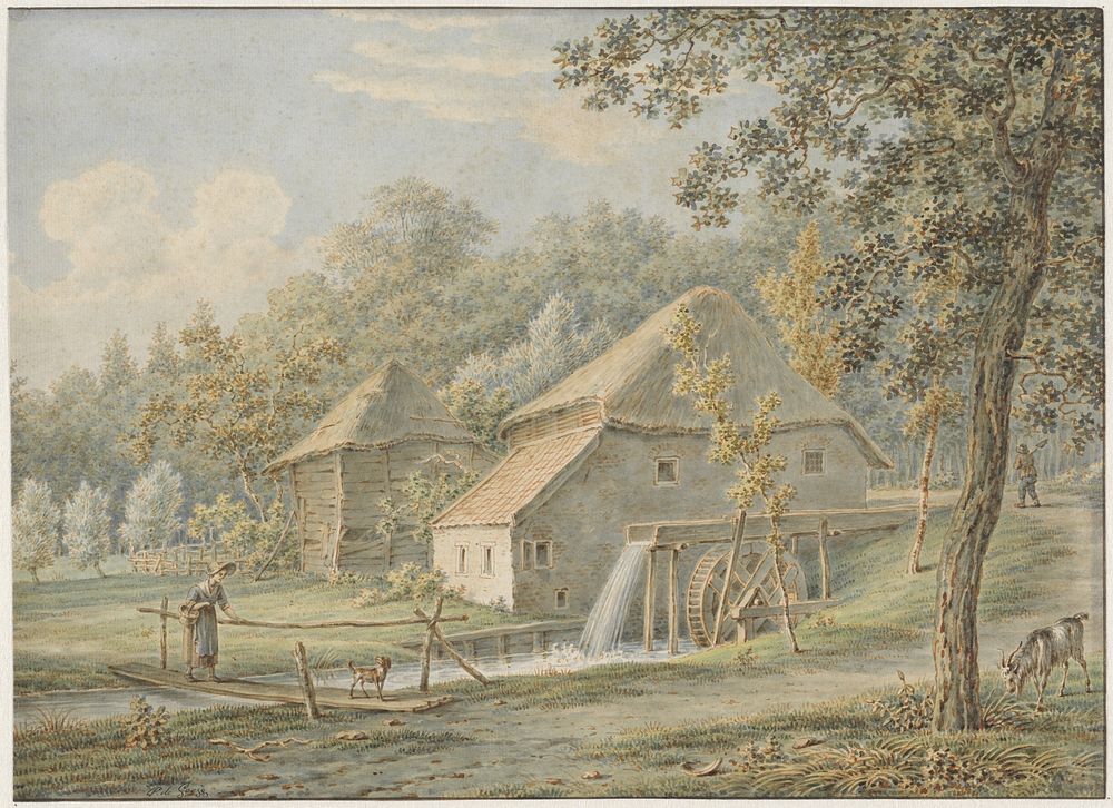 Landschap met watermolen (1789 - 1859) by Pieter de Goeje