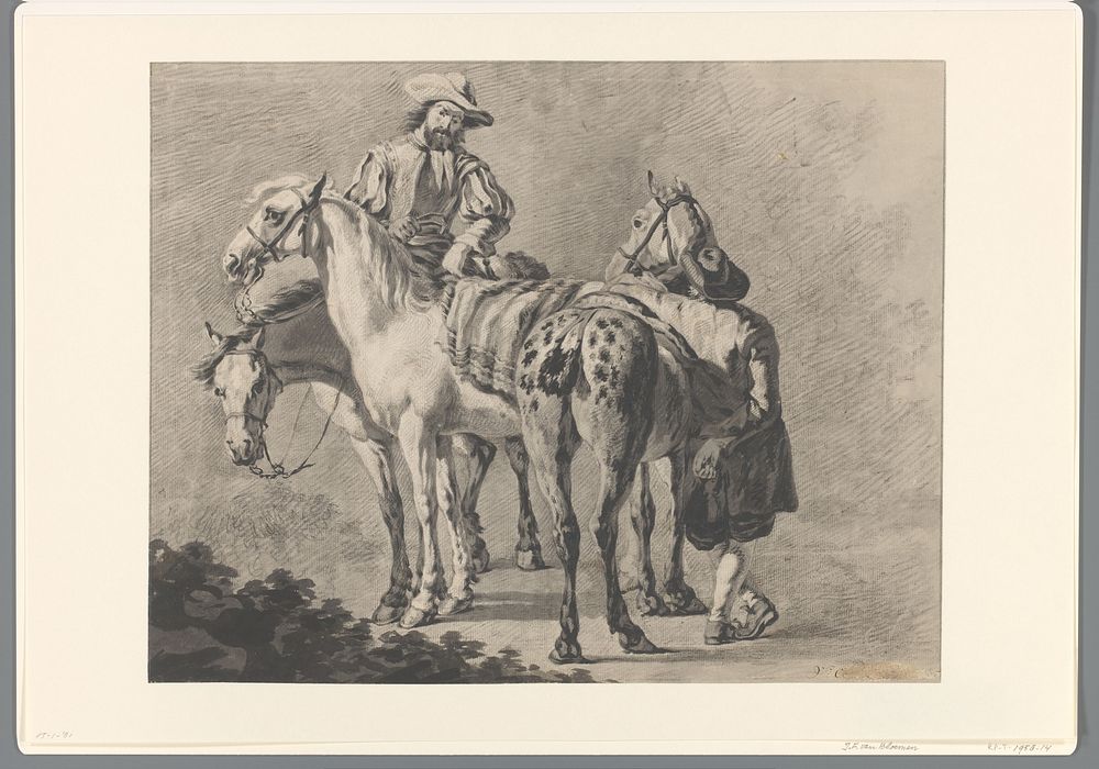 Twee ruiters met hun paarden (1672 - 1749) by Jan Frans van Bloemen
