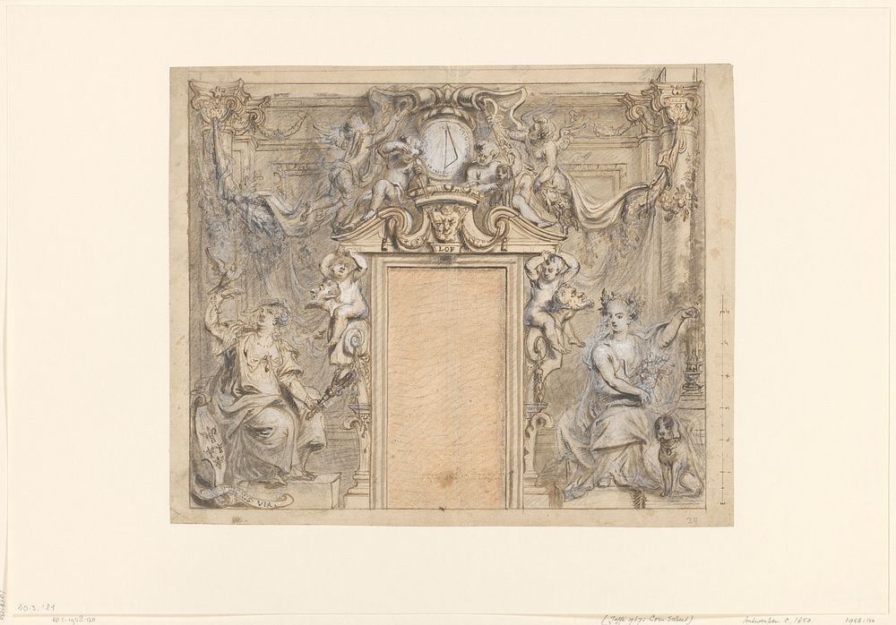 Allegorische figuren rondom een deuromlijsting (1630 - 1670) by Cornelis Schut I and anonymous