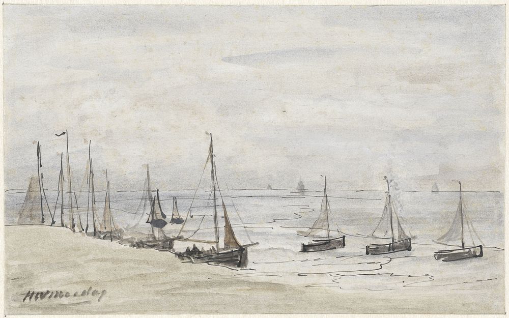Visserspinken op het strand (1841 - 1915) by Hendrik Willem Mesdag