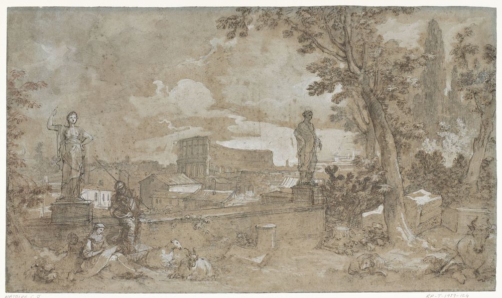 Gezicht op een gedeelte van de Farnesische Tuinen op de Palatijn te Rome (1765) by Charles Joseph Natoire